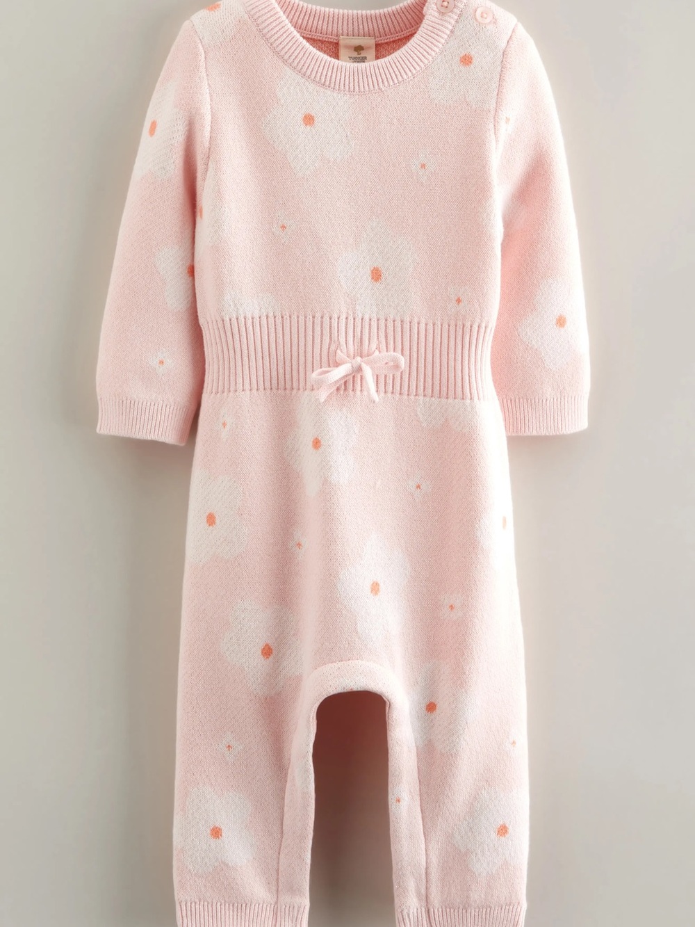 Tucker + Tate Soft Pink Knit Baby Romper with Bow